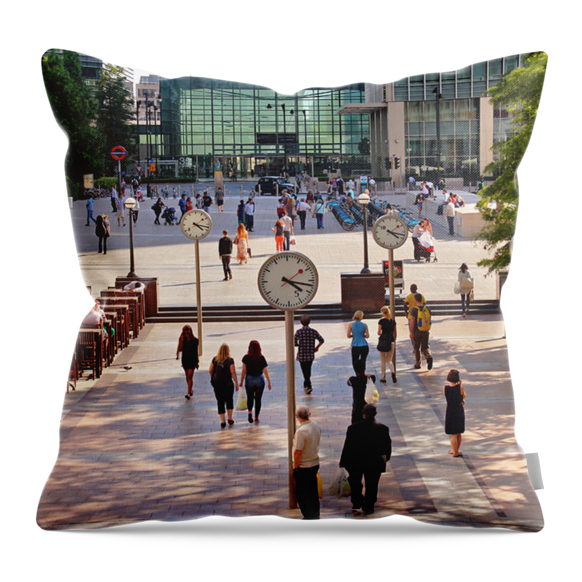 Canary Wharf Throw Pillow featuring the photograph Meet Me by the Clock by Nicky Jameson