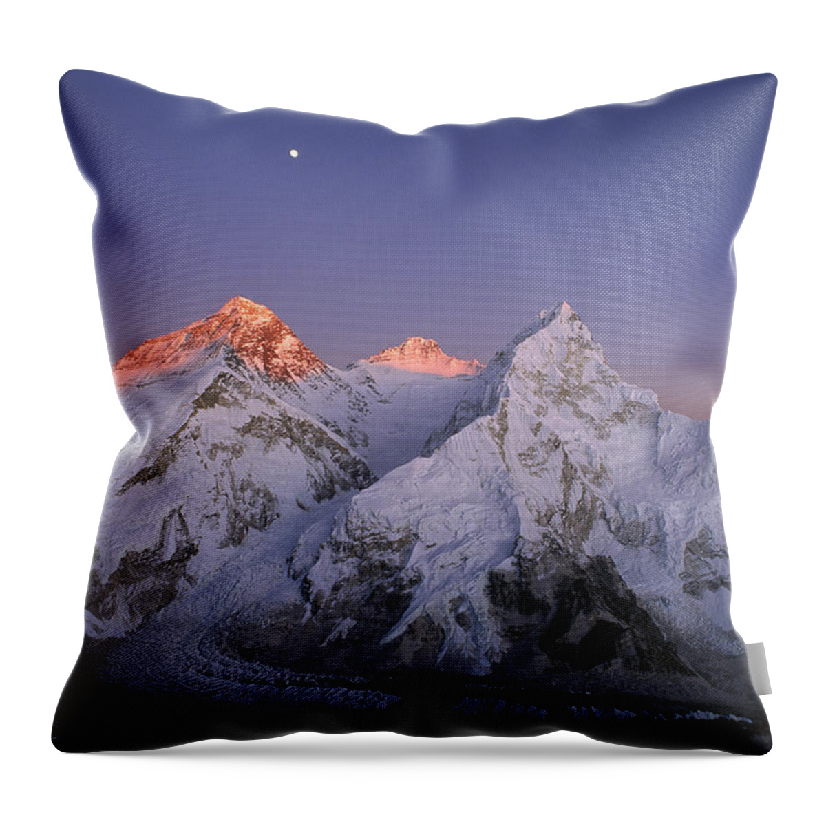 Feb0514 Throw Pillow featuring the photograph Moon Over Mount Everest Summit by Grant Dixon