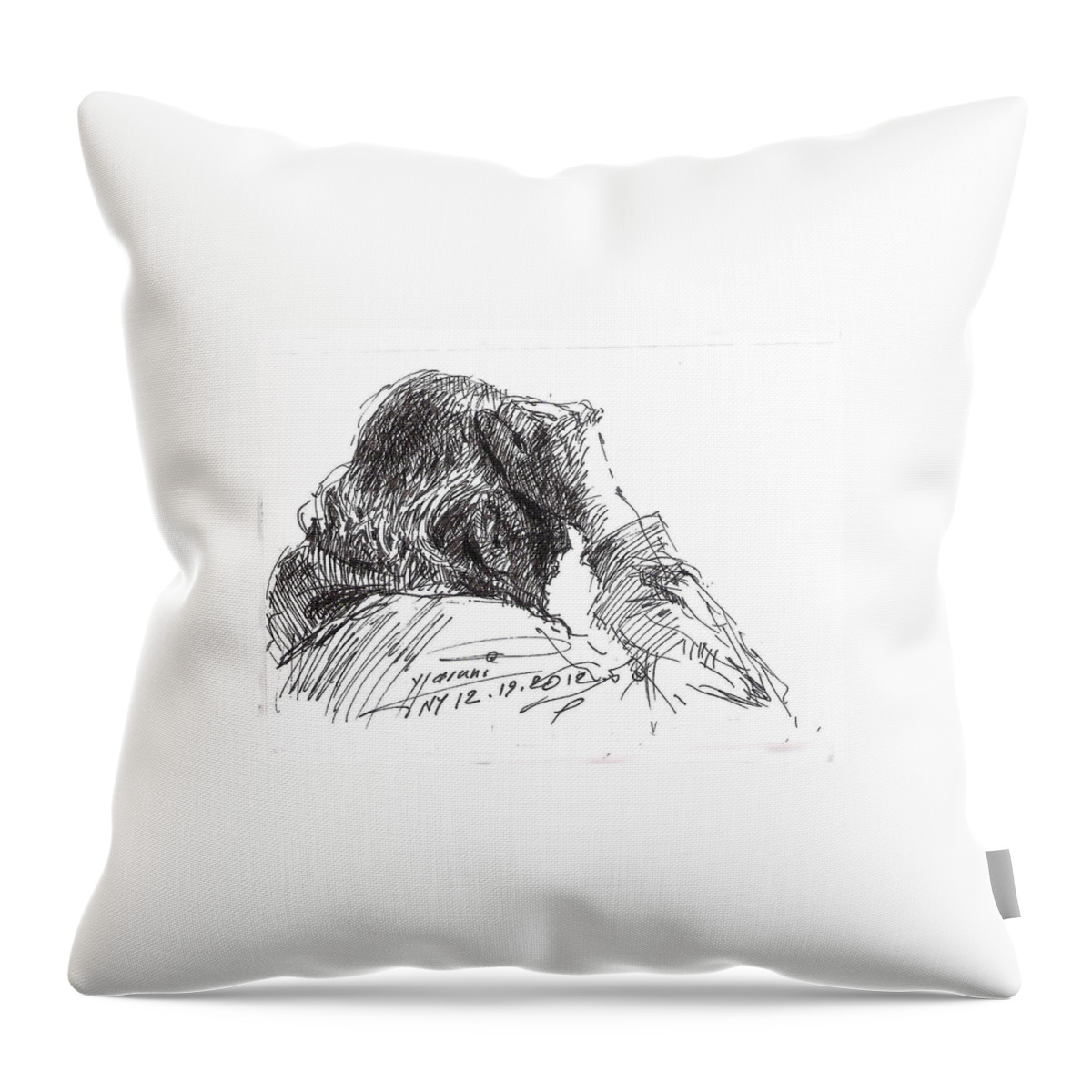 Old Man Throw Pillow featuring the drawing Old Man by Ylli Haruni