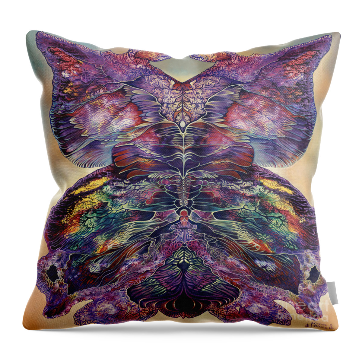 Butterfly Throw Pillow featuring the painting Papalotl Series 3 by Ricardo Chavez-Mendez