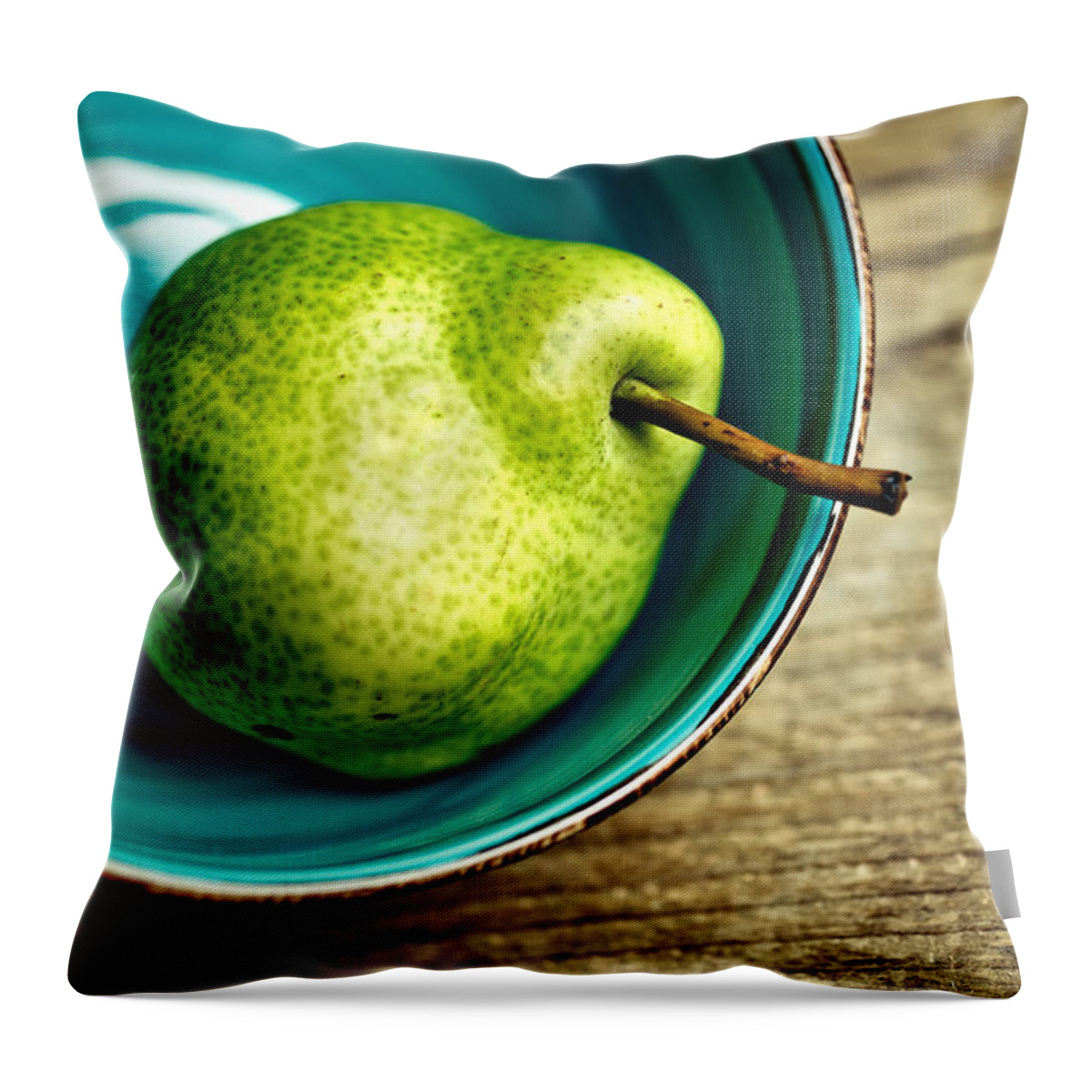 Pear; Pears; Fruit; Ripe; Juicy; Fruits; Group; Many; Row; Heap; Whole; Stoneware; Bowl; Blue Throw Pillow featuring the photograph Pears by Nailia Schwarz