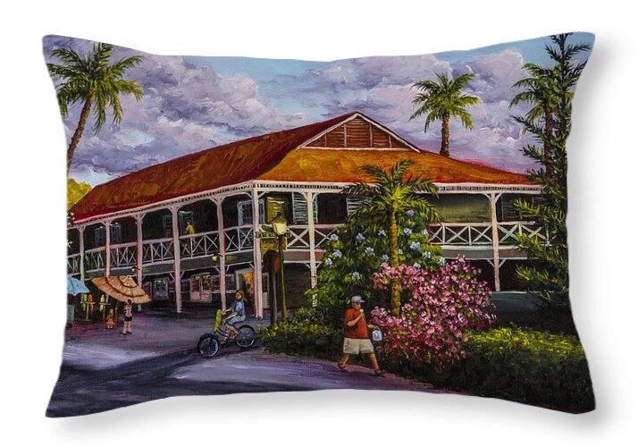 Building Throw Pillow featuring the painting Pioneer Inn Lahaina by Darice Machel McGuire
