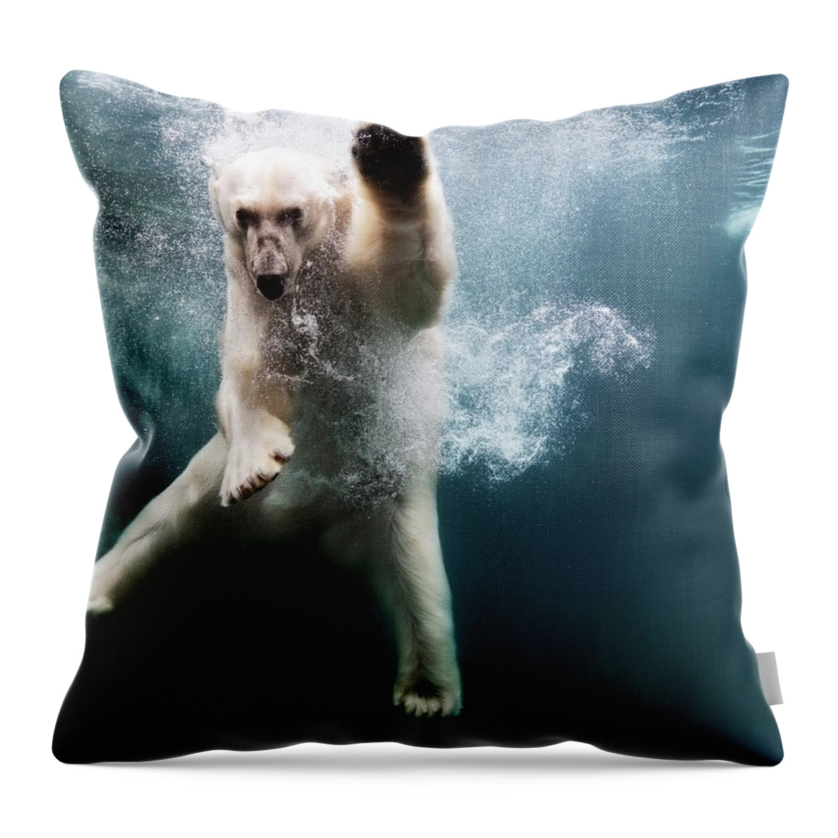 Diving Into Water Throw Pillow featuring the photograph Polarbear In Water by Henrik Sorensen