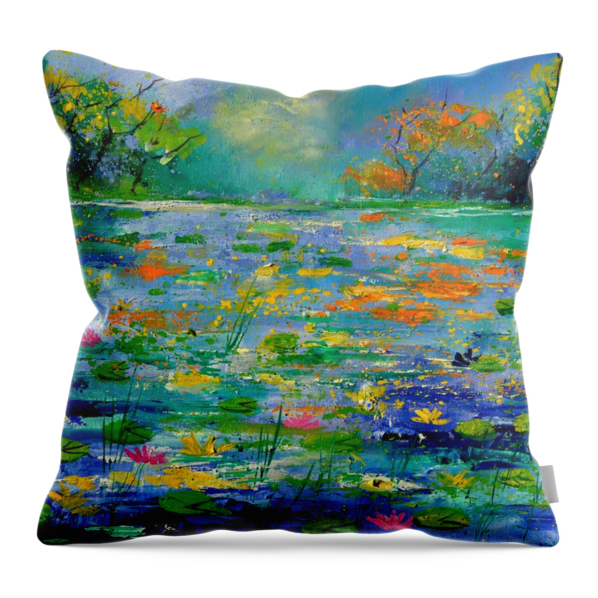 Landscape Throw Pillow featuring the painting Pond 454190 by Pol Ledent
