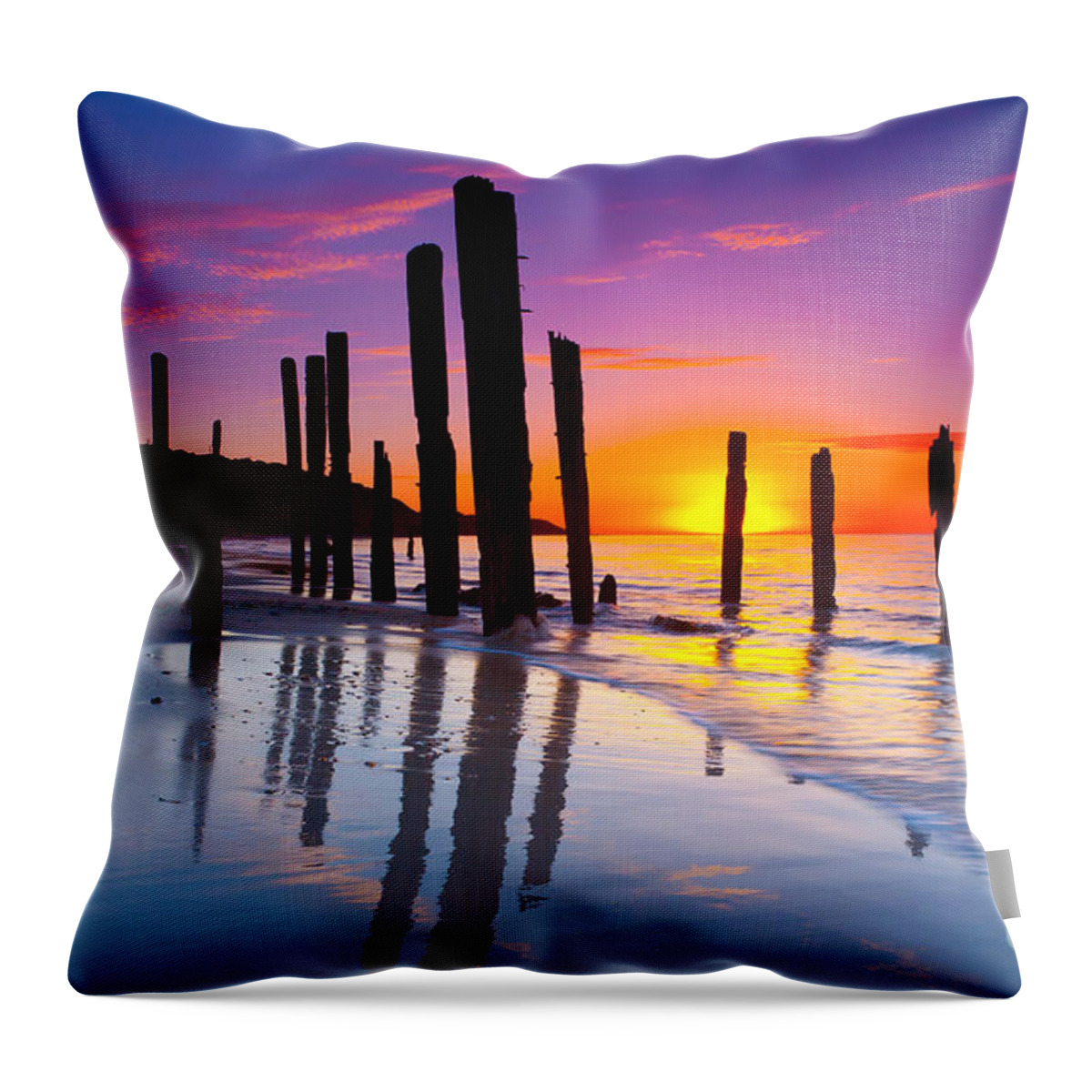 Port Willunga Sunset South Australia Seascape Beach Throw Pillow featuring the photograph Port Willunga Sunset by Bill Robinson