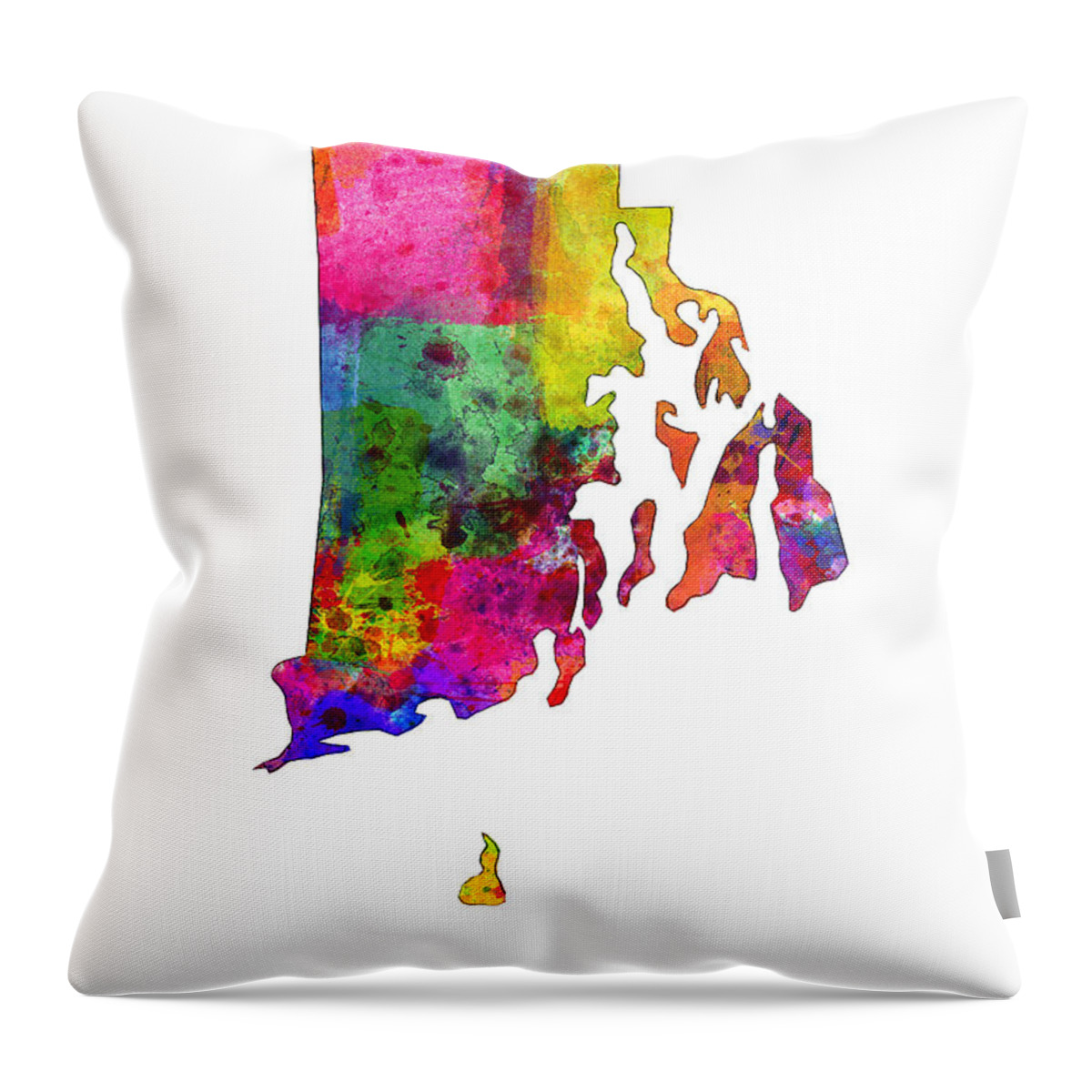 United States Map Throw Pillow featuring the digital art Rhode Island Watercolor Map by Michael Tompsett