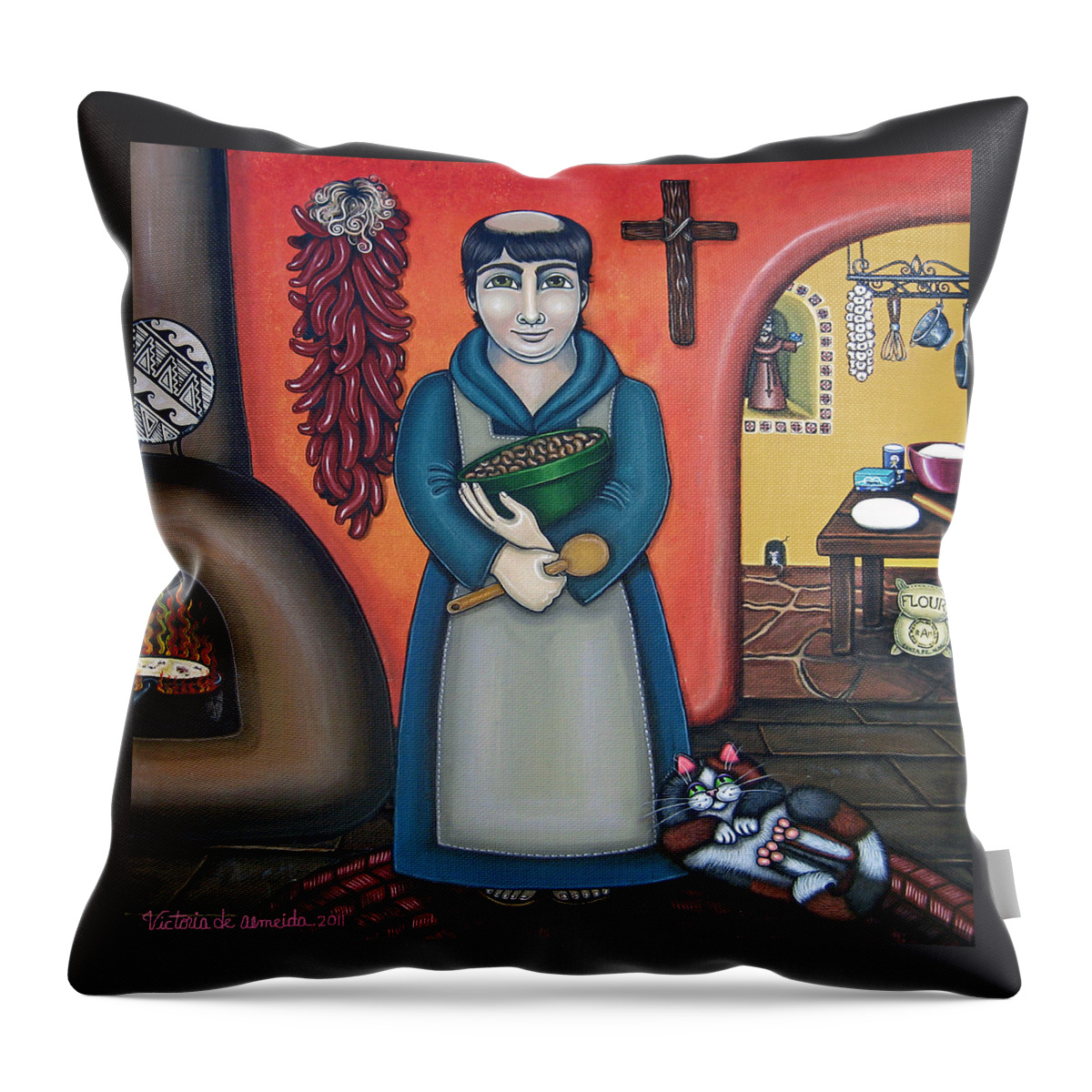San Pascual Throw Pillow featuring the painting San Pascuals Kitchen by Victoria De Almeida