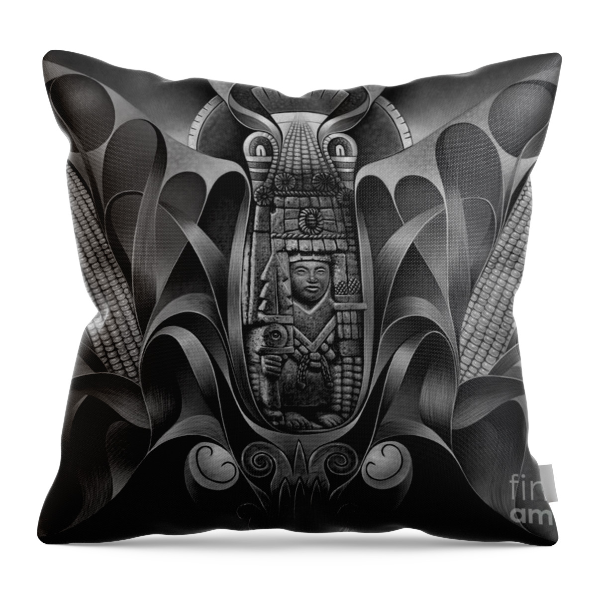 Aztec Throw Pillow featuring the painting Tapestry of Gods - Chicomecoatl by Ricardo Chavez-Mendez