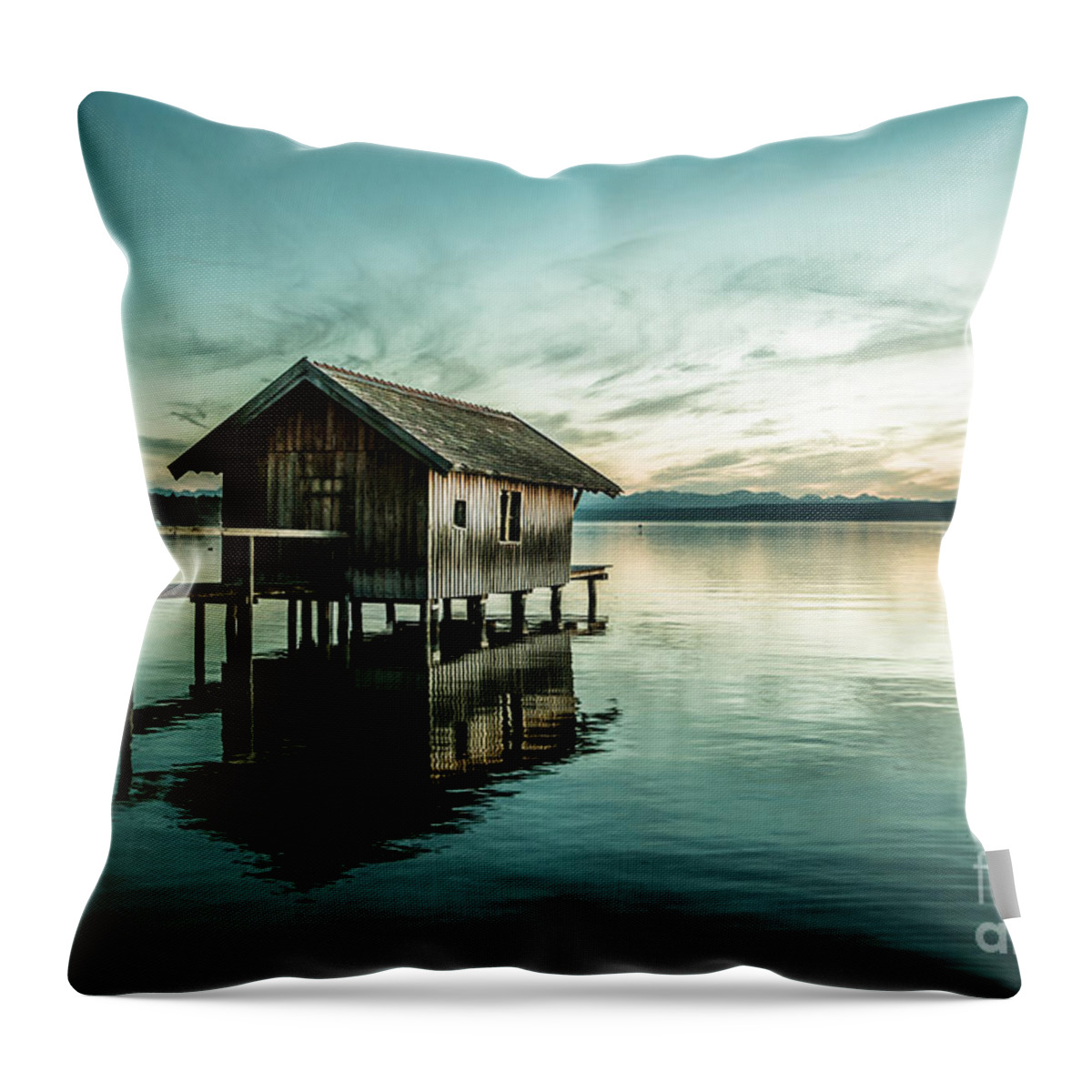 Ammersee Throw Pillow featuring the photograph The Waterhouse by Hannes Cmarits