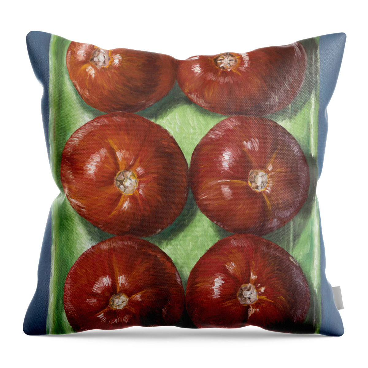 Tomatoes Throw Pillow featuring the digital art Tomatoes in Green Tray by Jim Zahniser