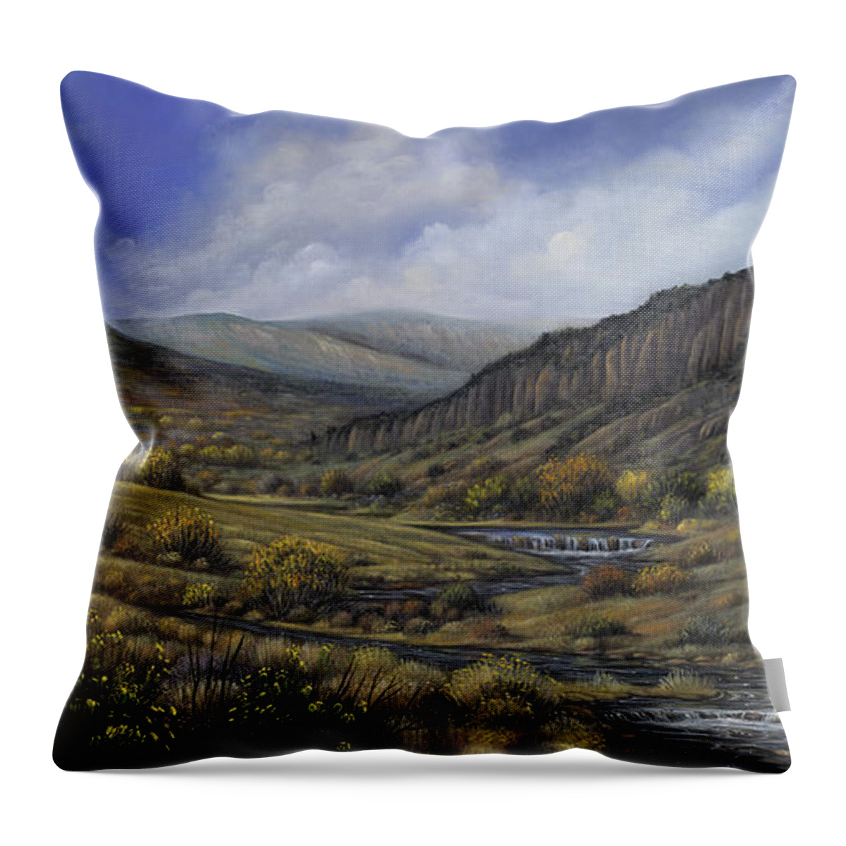 Southwest-landscape Throw Pillow featuring the painting Tres Piedras by Ricardo Chavez-Mendez
