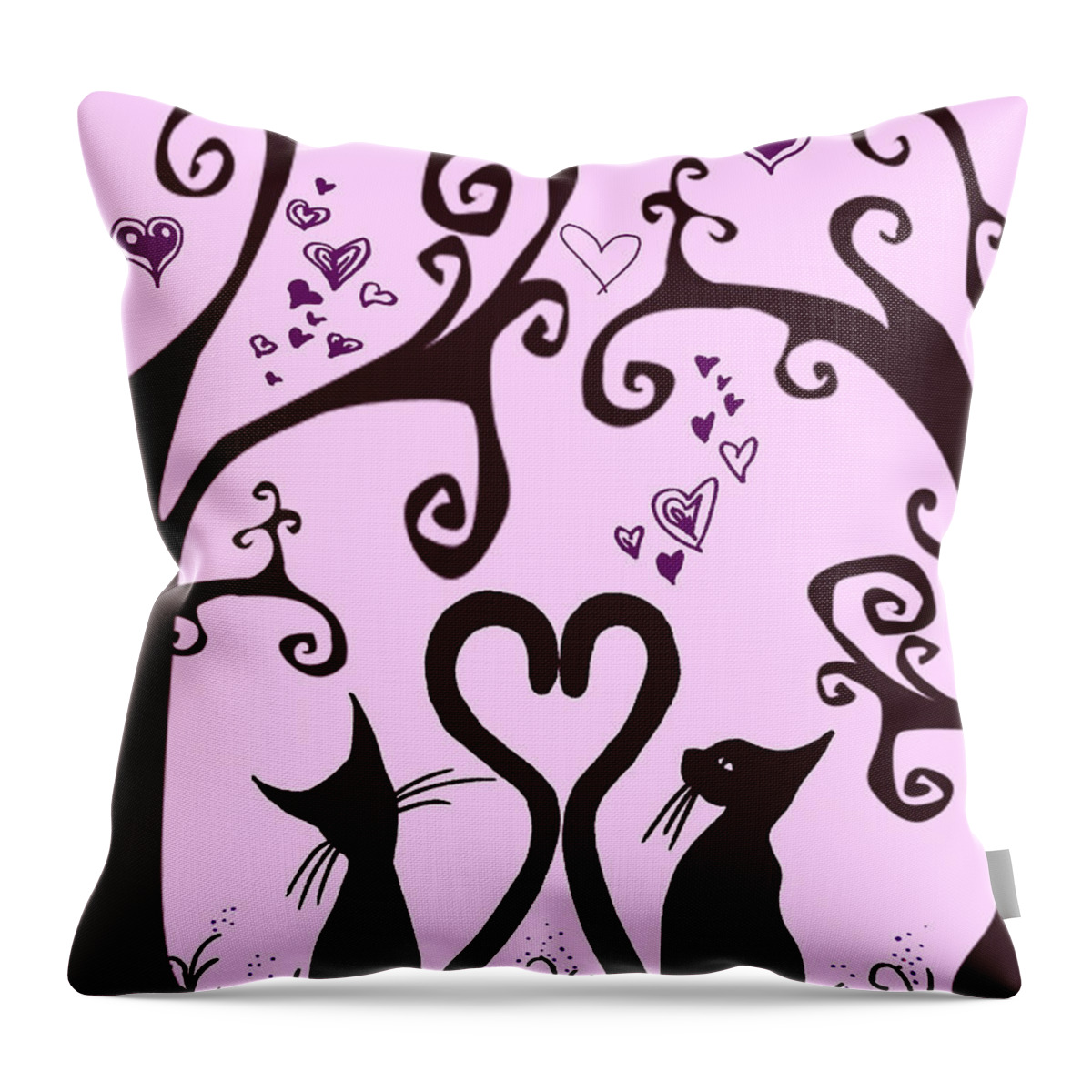 Valentine-cats Poser Throw Pillow featuring the painting Valentine Cats by MotionAge Designs