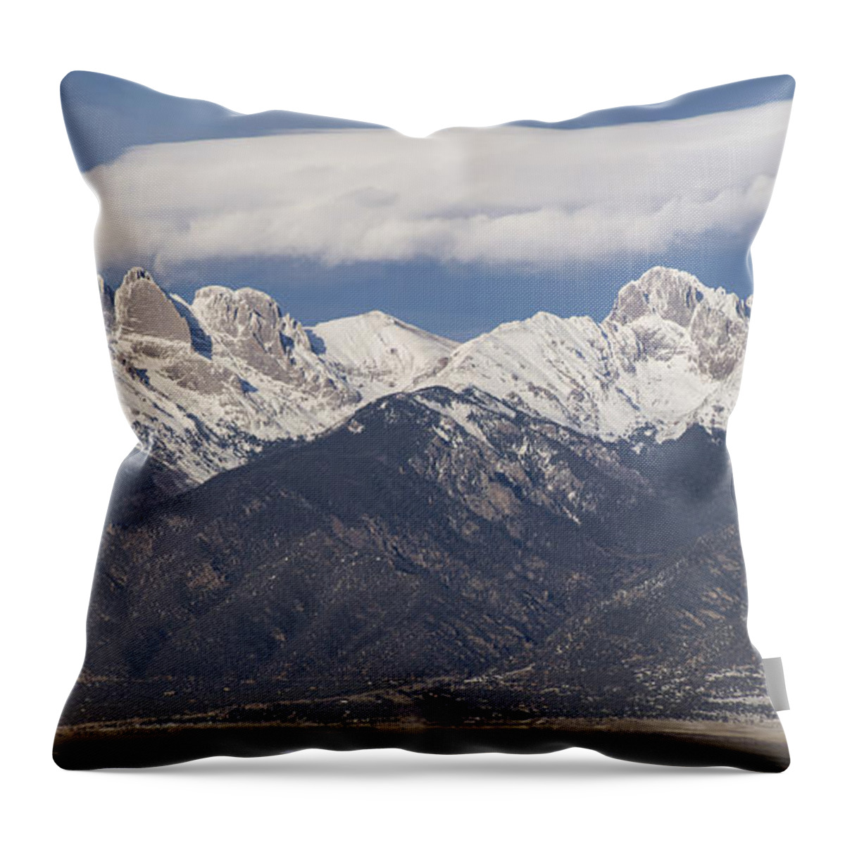 Crestones Throw Pillow featuring the photograph 14er Panorama by Aaron Spong
