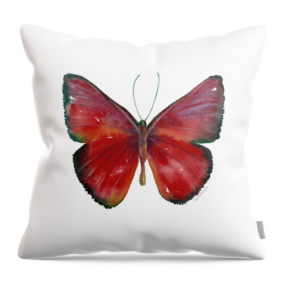 Red Throw Pillow featuring the painting 16 Mesene Rubella Butterfly by Amy Kirkpatrick