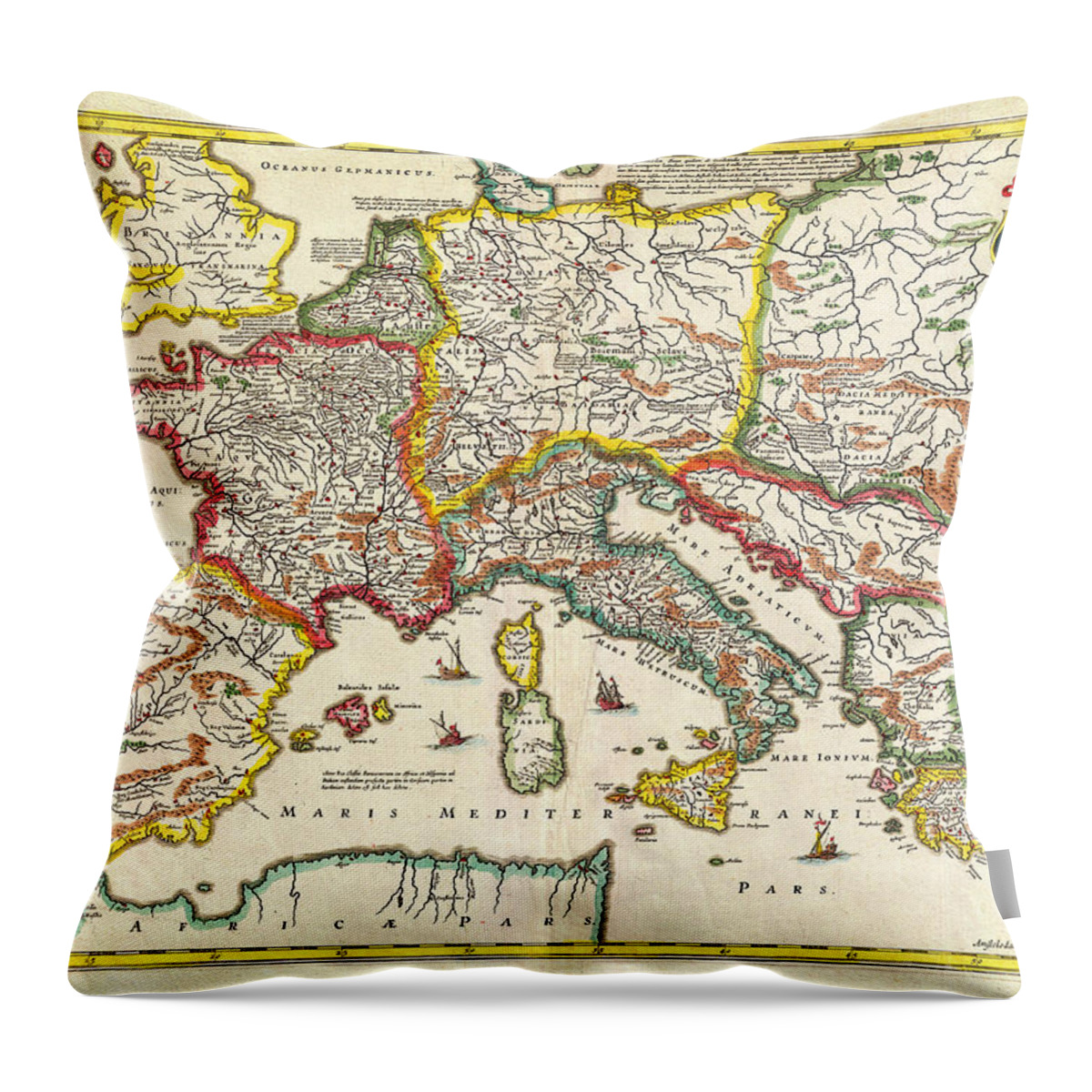 1657 Jansson Map Of The Empire Ofcharlemagne Geographicus Carolimagni Jansson 1657 Throw Pillow featuring the painting 1657 Jansson Map of the Empire ofCharlemagne Geographicus CaroliMagni jansson 1657 by MotionAge Designs