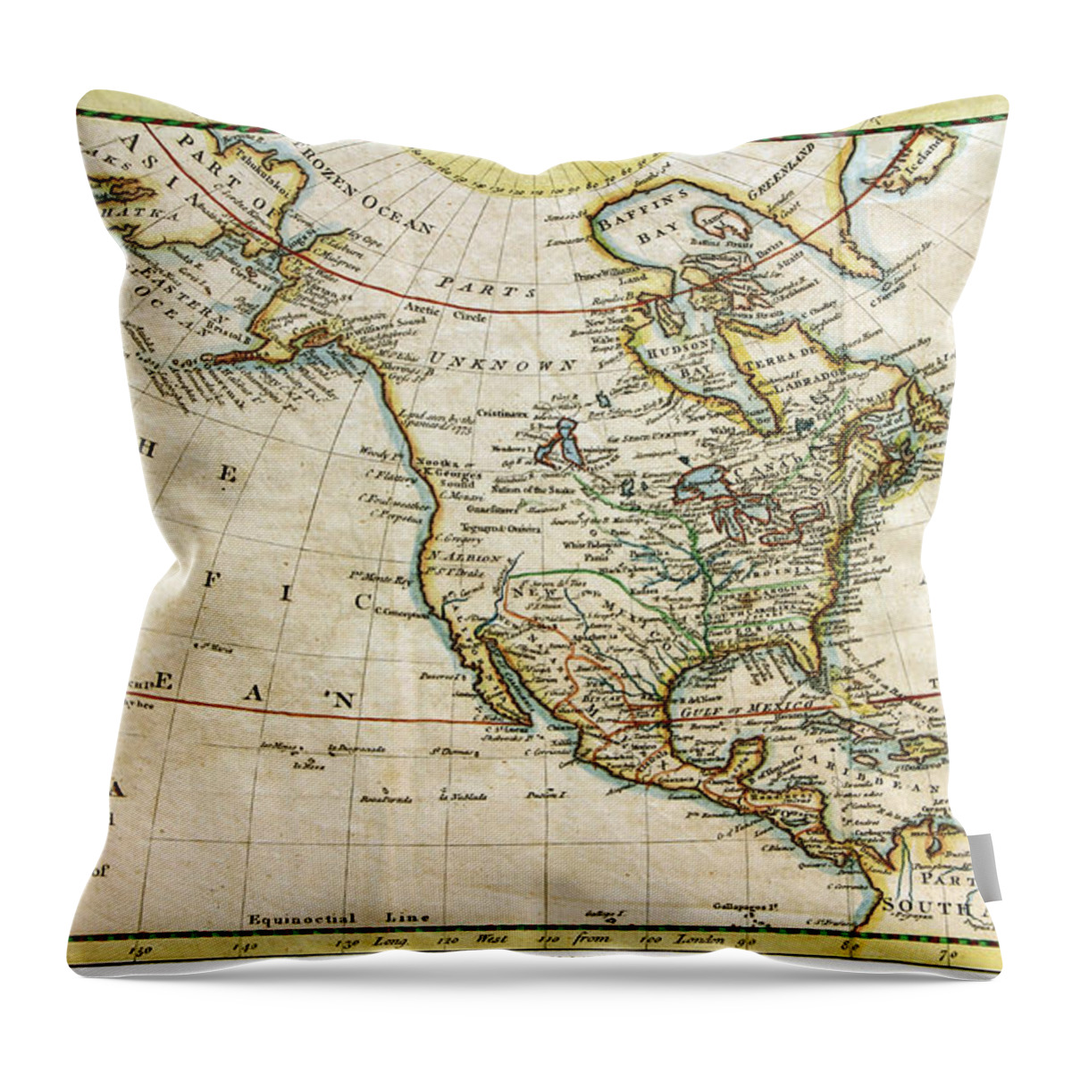 Original Map From 1779 Throw Pillow featuring the photograph 1789 Map of North America by Maria Hunt