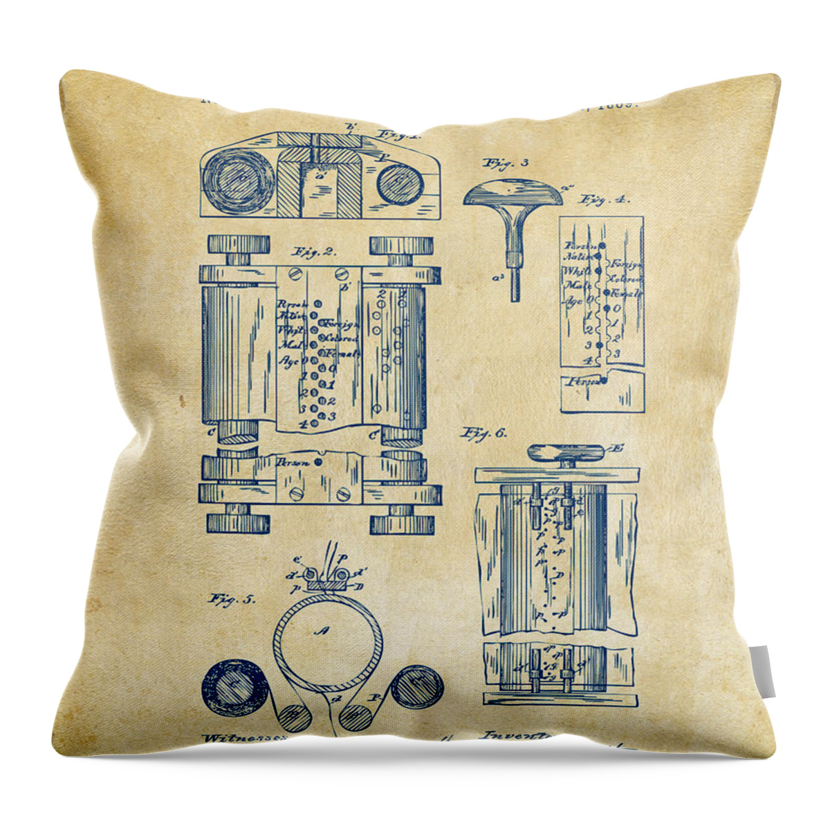 First Computer Throw Pillow featuring the digital art 1889 First Computer Patent Vintage by Nikki Marie Smith