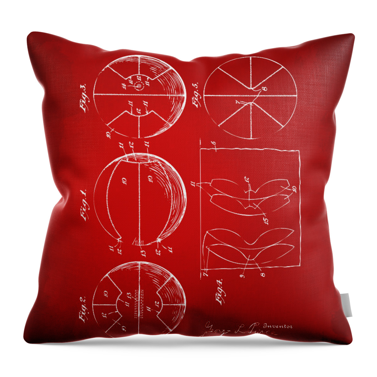 Basketball Throw Pillow featuring the digital art 1929 Basketball Patent Artwork - Red by Nikki Marie Smith