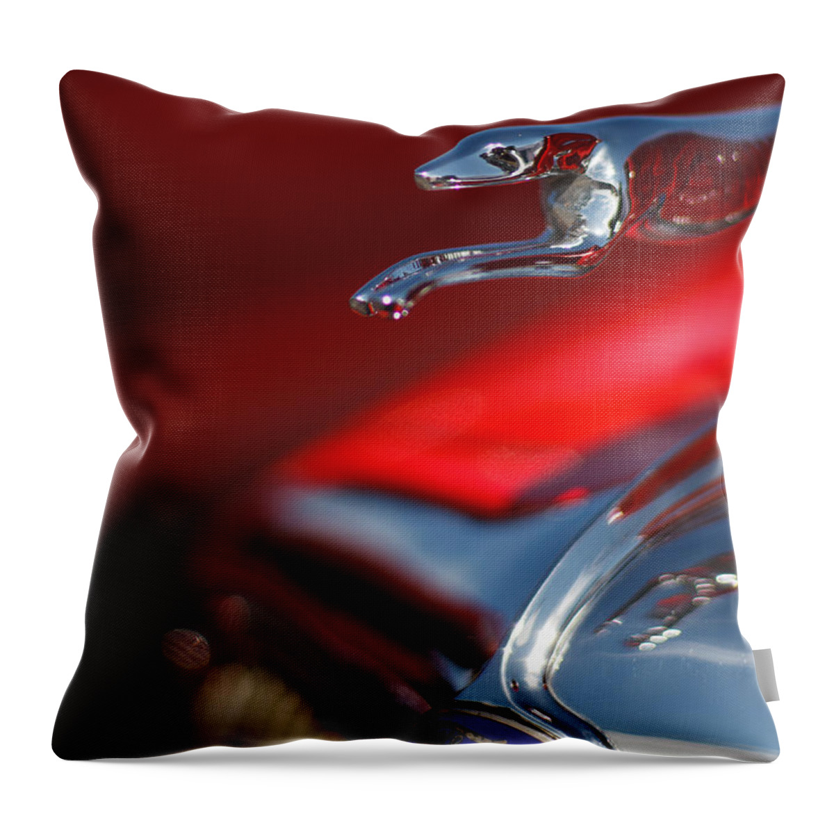 1934 Throw Pillow featuring the photograph 1934 Ford Coupe Hood Ornament with Ford Emblem by T Lowry Wilson