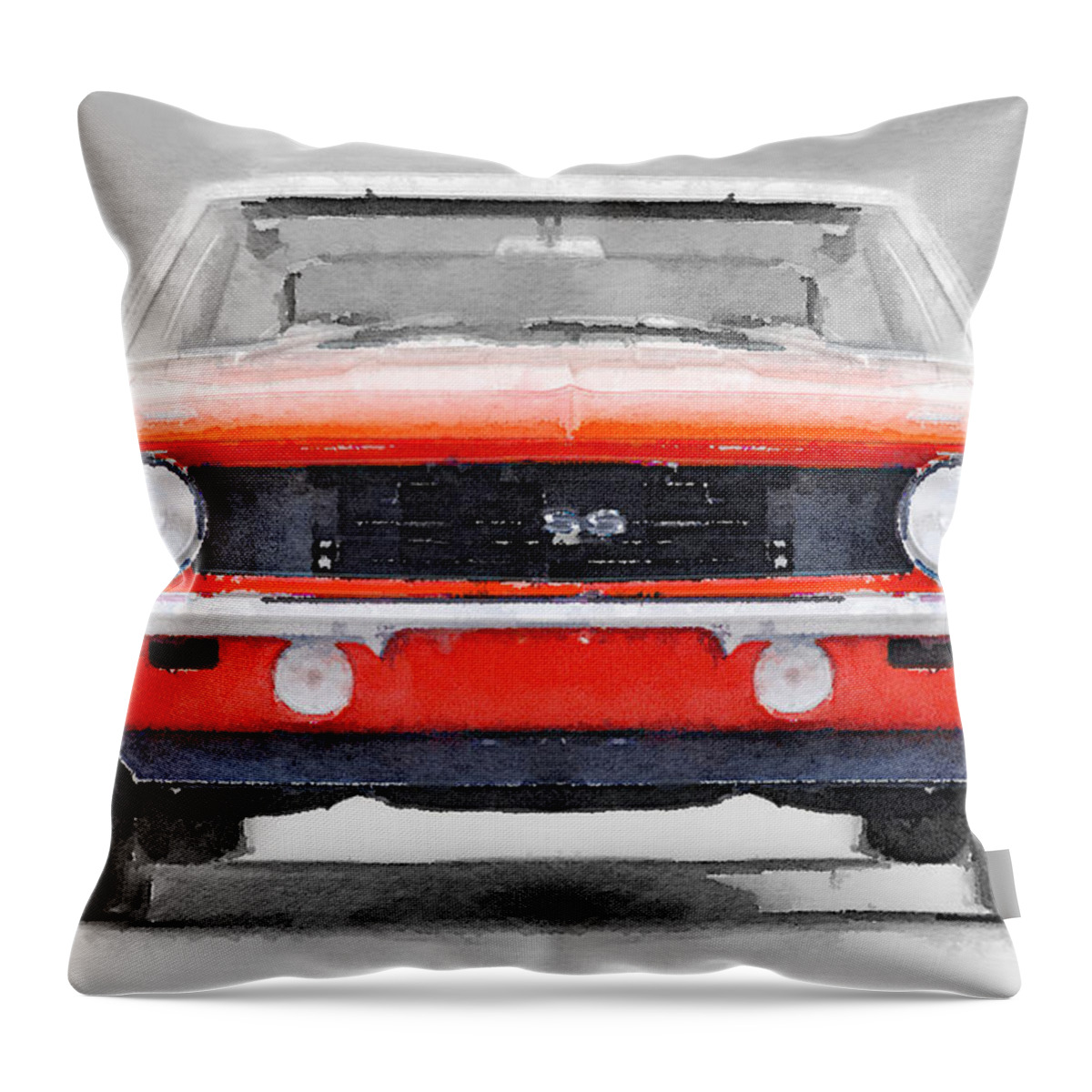 Chevy Camaro Ss Throw Pillow featuring the painting 1968 Chevy Camaro SS Watercolor by Naxart Studio