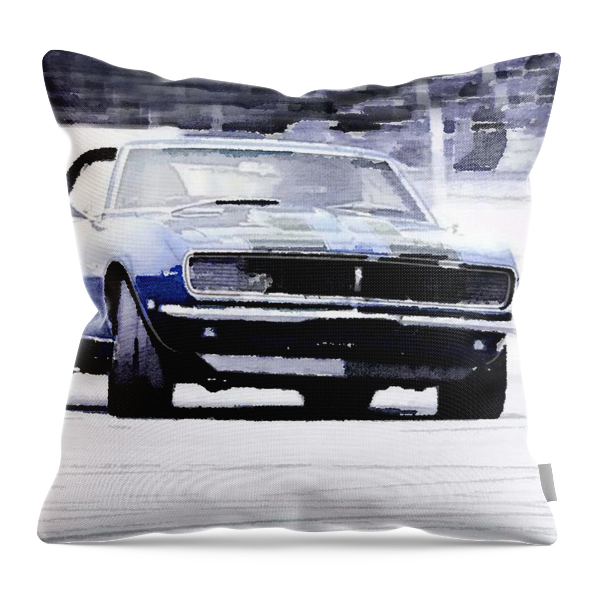Chevy Camaro Throw Pillow featuring the painting 1968 Chevy Camaro Watercolor by Naxart Studio