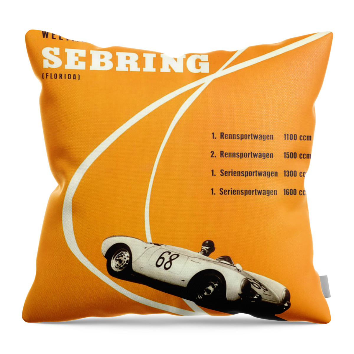 Sebring Throw Pillow featuring the digital art 1968 Porsche Sebring Florida Poster by Georgia Fowler