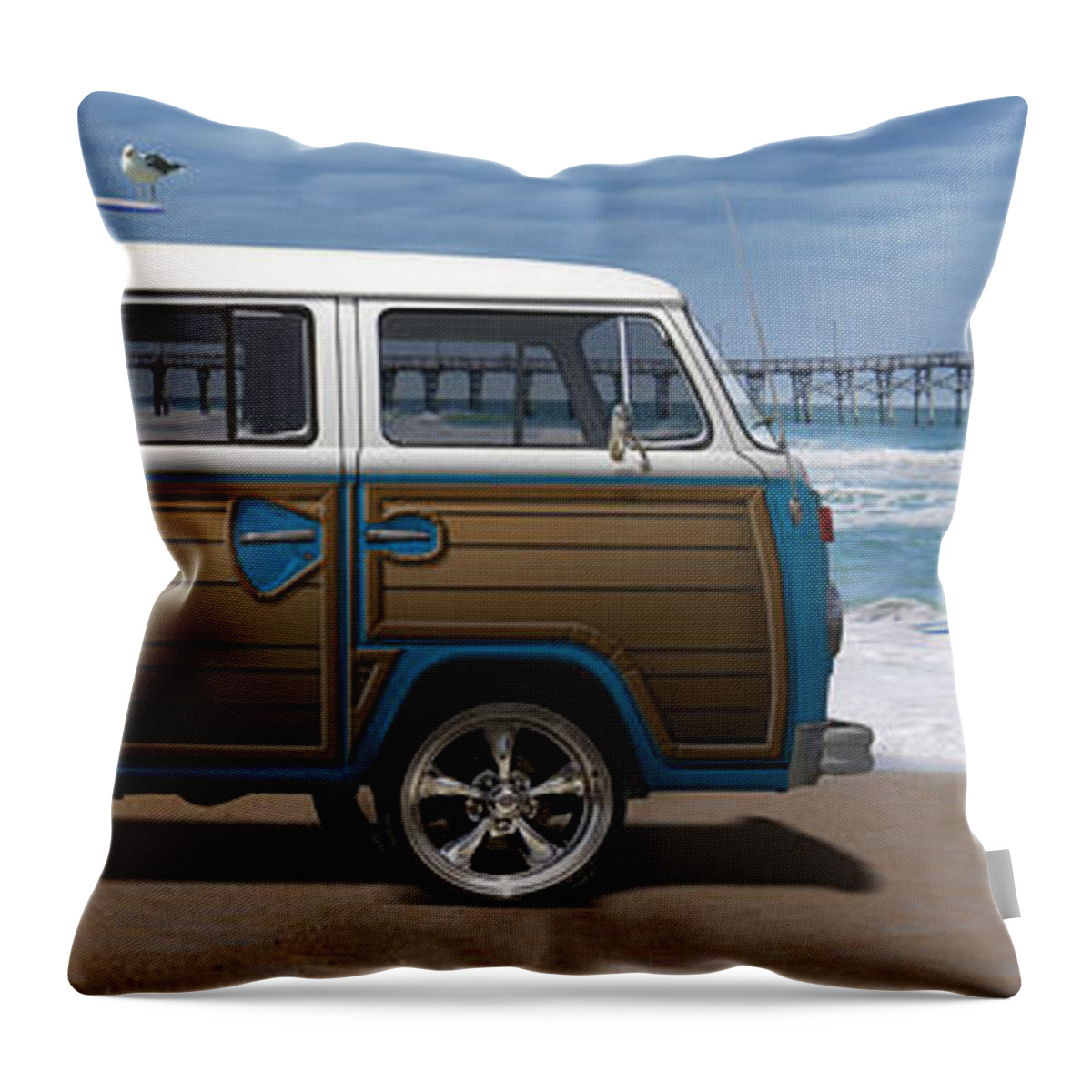 1970 Vw Bus Throw Pillow featuring the photograph 1970 VW Bus Woody by Mike McGlothlen