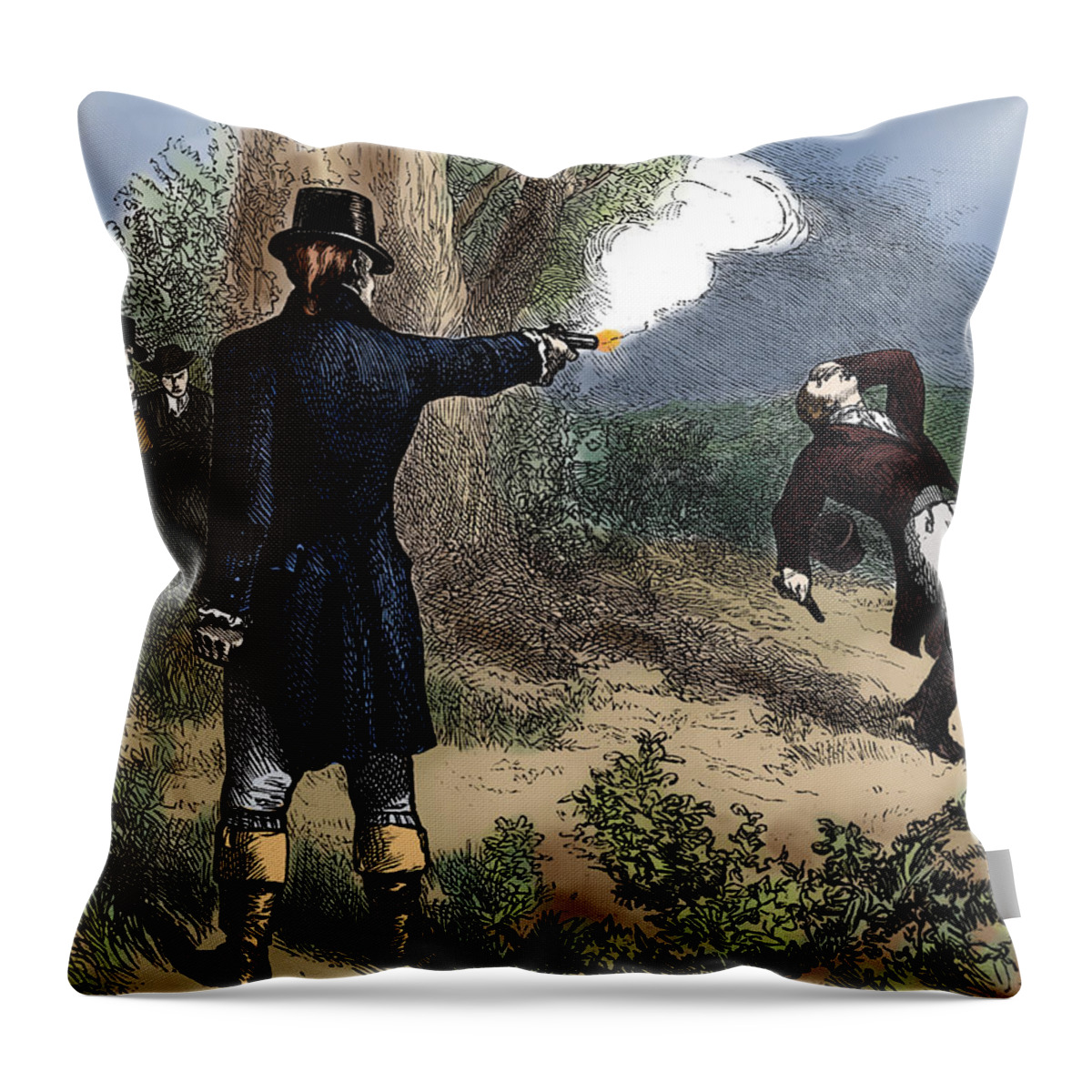 Government Throw Pillow featuring the photograph Burr-hamilton Duel, 1804 by Science Source