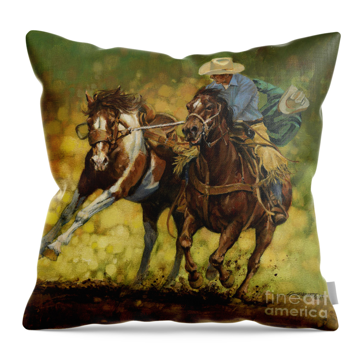 Don Langeneckert Throw Pillow featuring the painting Rodeo Pickup by Don Langeneckert