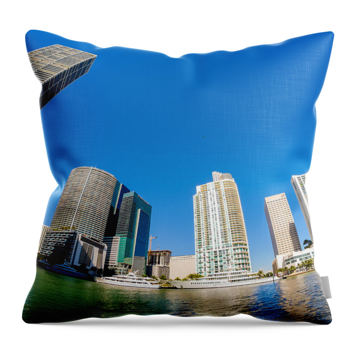 Architecture Throw Pillow featuring the photograph Downtown Miami Fisheye by Raul Rodriguez