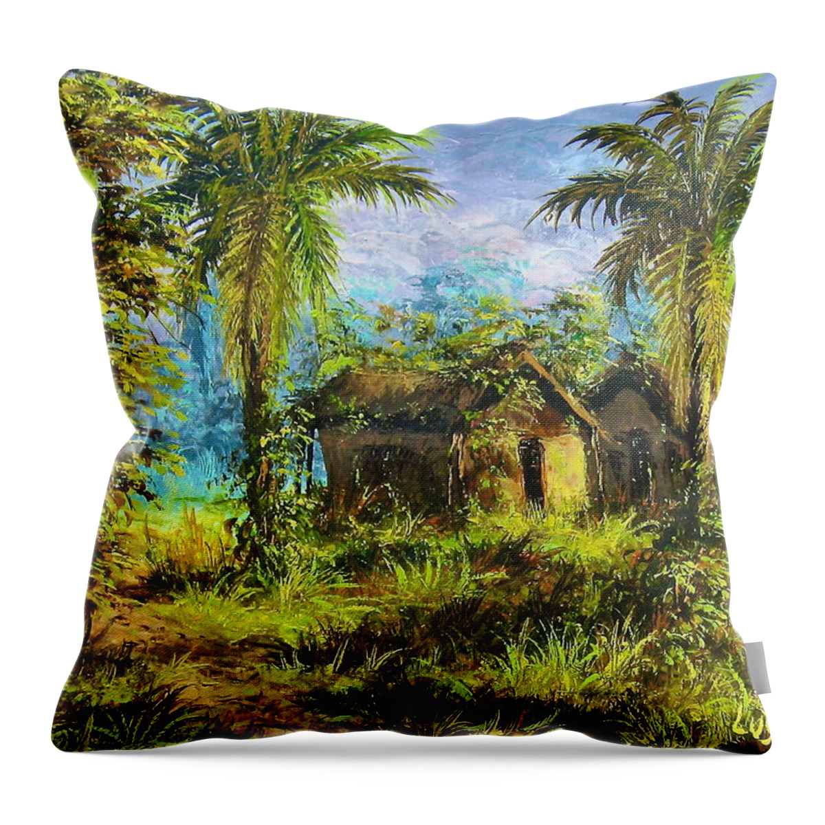 African Paintings Throw Pillow featuring the painting Forest House by Luyeye