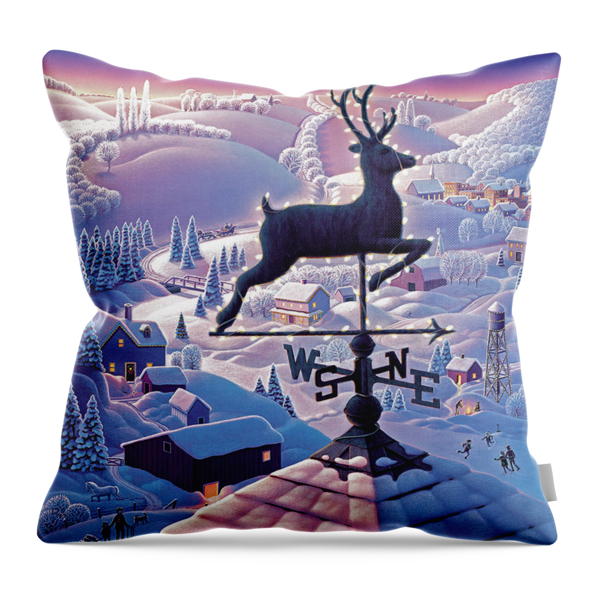 Lands End Winter Throw Pillow featuring the painting Lands End Weathervane by Robin Moline