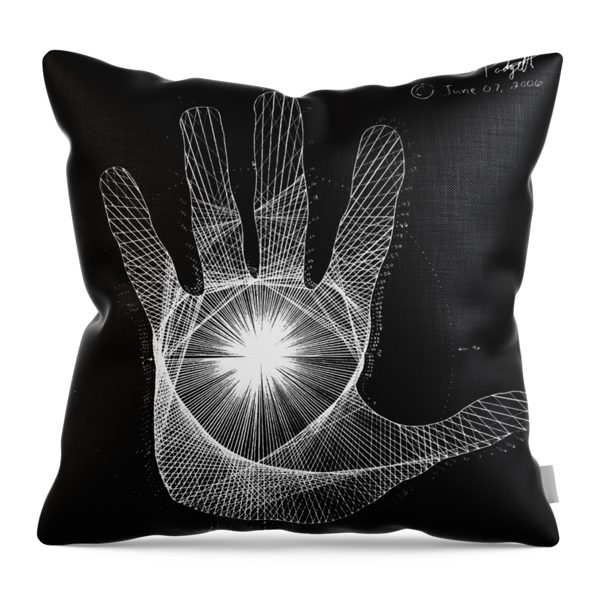 Hand Throw Pillow featuring the drawing Quantum Hand through my eyes by Jason Padgett