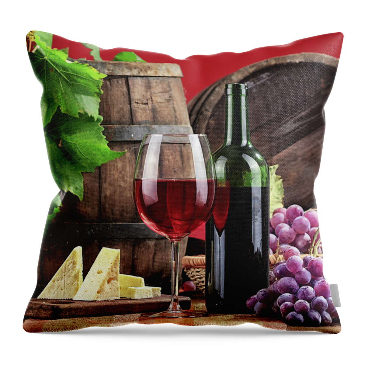 Cheese Throw Pillow featuring the photograph Red Wine Composition by Valentinrussanov