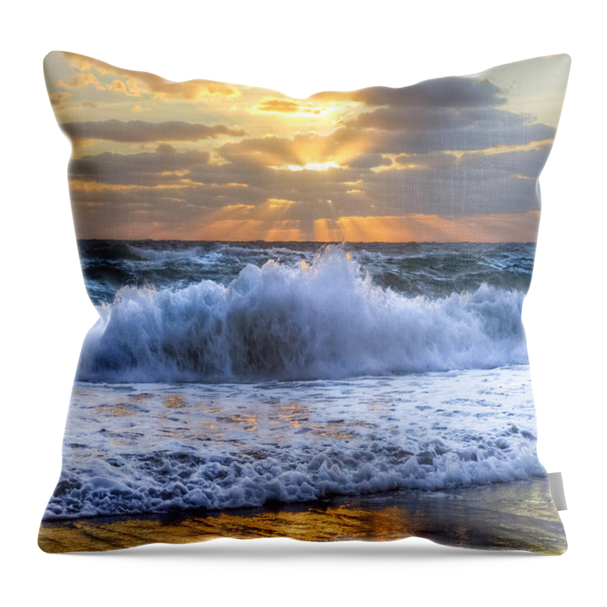 Ocean Throw Pillow featuring the photograph Splash Sunrise by Debra and Dave Vanderlaan