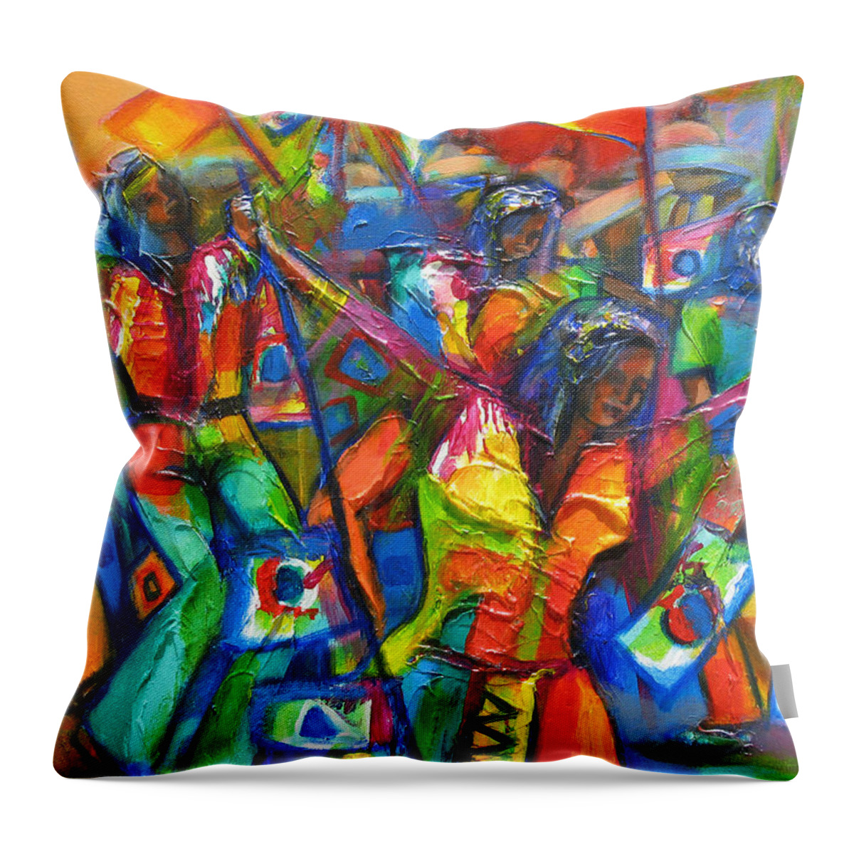 Carnival Throw Pillow featuring the painting Trinidad Carnival by Cynthia McLean