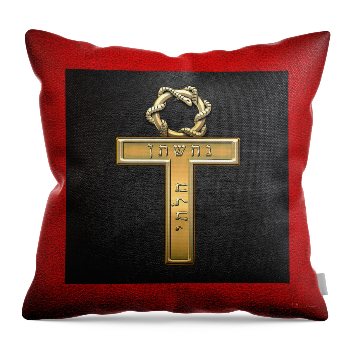 'ancient Brotherhoods' Collection By Serge Averbukh Throw Pillow featuring the digital art 25th Degree Mason - Knight of the Brazen Serpent Masonic Jewel by Serge Averbukh