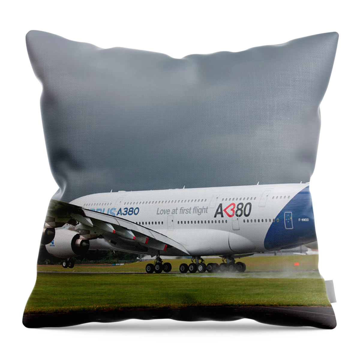 Airbus A380 Throw Pillow featuring the photograph Airbus A380 by Shirley Mitchell