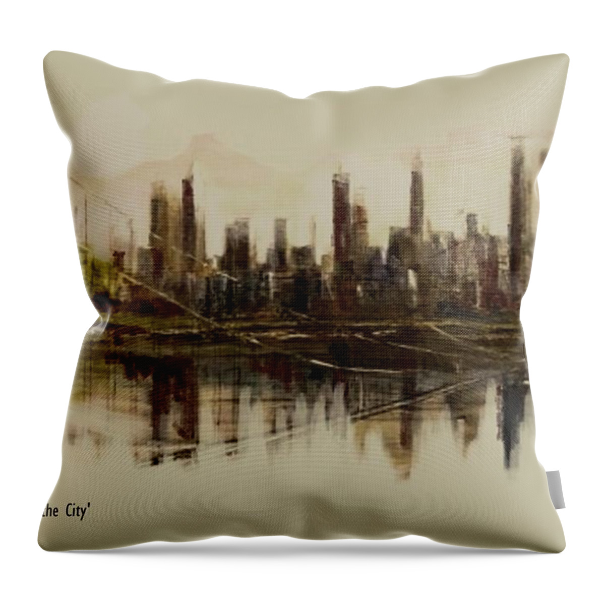 Fineartamerica.com Throw Pillow featuring the painting Bridge to the City  Contemporary Version by Diane Strain