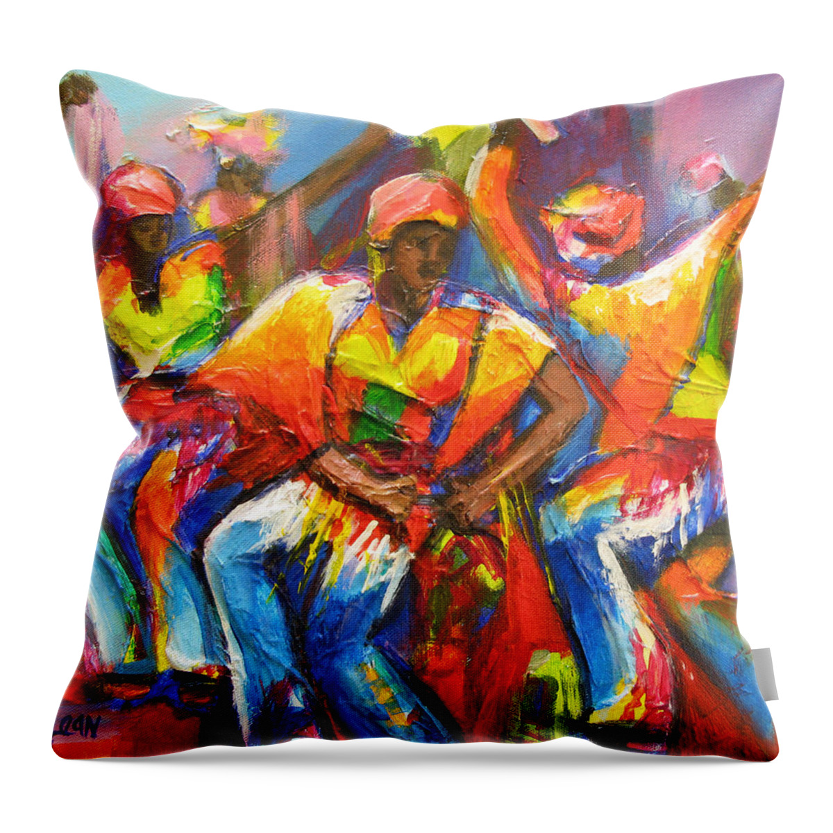 Carnival Throw Pillow featuring the painting Carnival Jump Up by Cynthia McLean