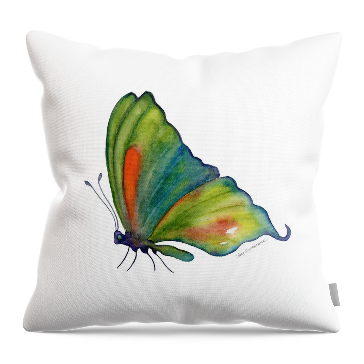 Perched Orange Spot Butterfly Throw Pillow featuring the painting 3 Perched Orange Spot Butterfly by Amy Kirkpatrick
