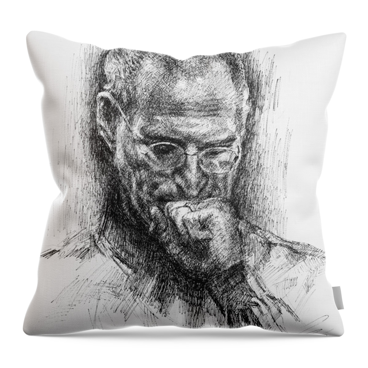 Steve Jobs Throw Pillow featuring the drawing Steve Jobs by Ylli Haruni