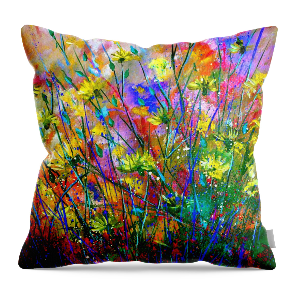 Flowers Throw Pillow featuring the painting Wild Flowers by Pol Ledent