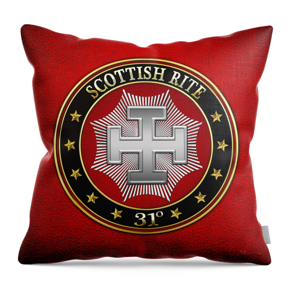 'scottish Rite' Collection By Serge Averbukh Throw Pillow featuring the digital art 31st Degree - Inspector Inquisitor Jewel on Red Leather by Serge Averbukh