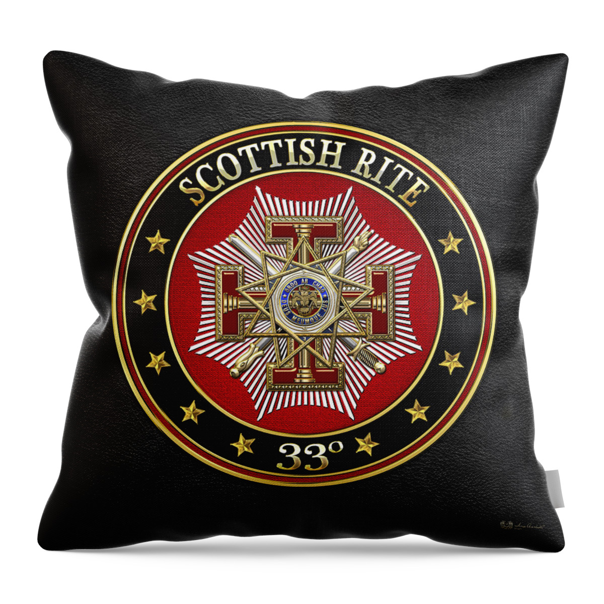 'scottish Rite' Collection By Serge Averbukh Throw Pillow featuring the digital art 33rd Degree - Inspector General Jewel on Black Leather by Serge Averbukh