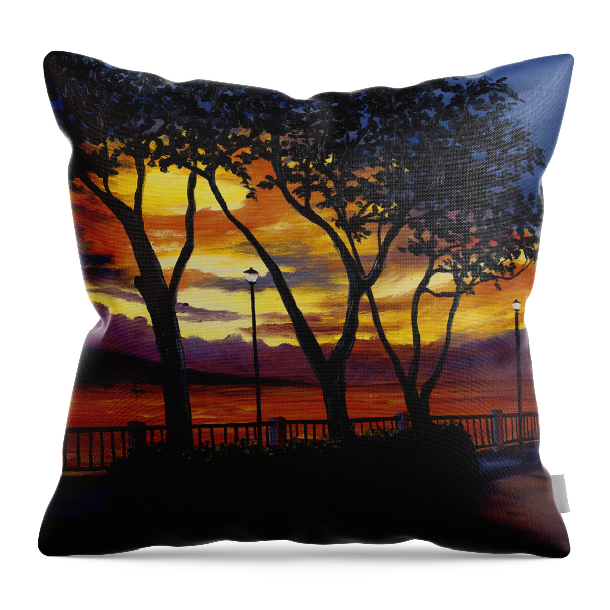 Seascape Throw Pillow featuring the painting Lahaina Sunset by Darice Machel McGuire