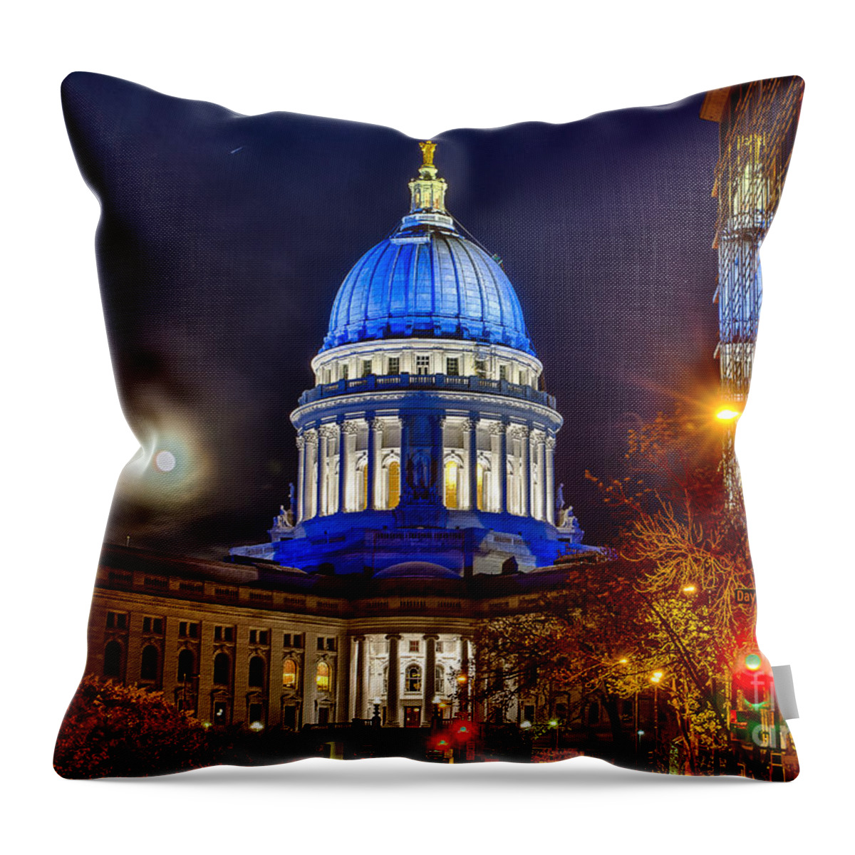 Blue Throw Pillow featuring the photograph Madison Capitol by Steven Ralser