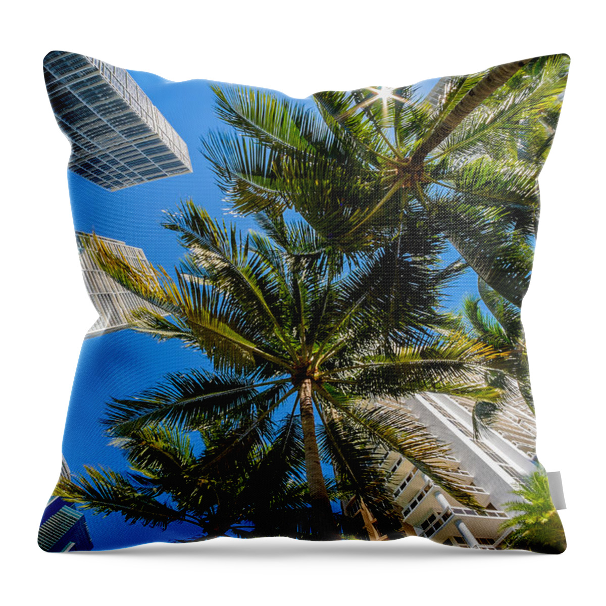 Architecture Throw Pillow featuring the photograph Downtown Miami Brickell Fisheye by Raul Rodriguez