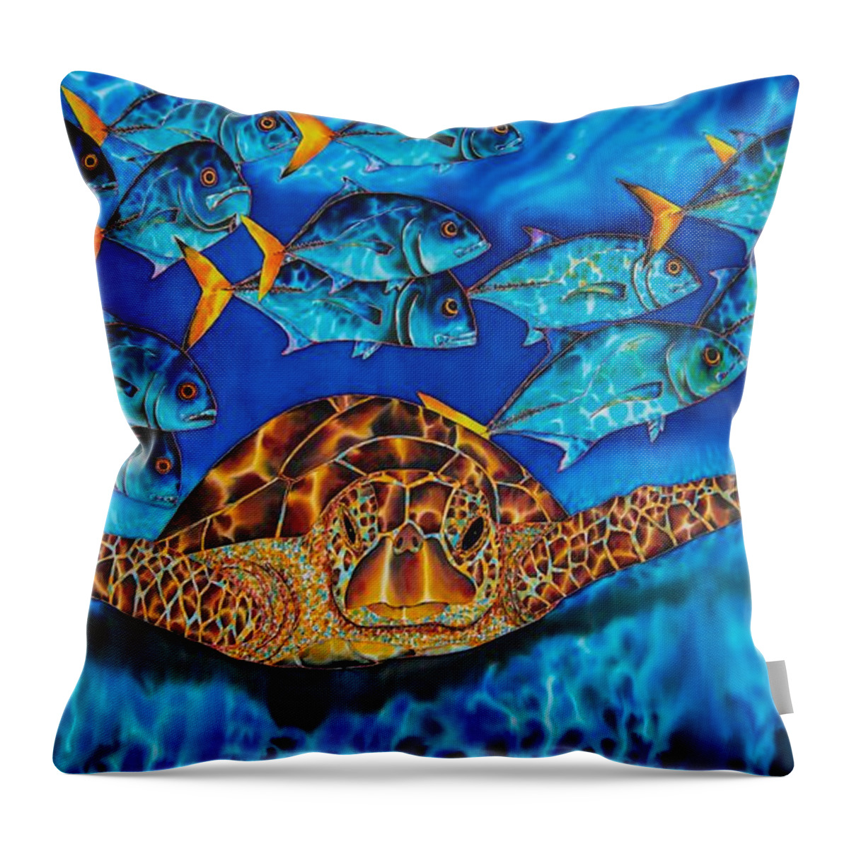 Turtle Throw Pillow featuring the painting Green Sea Turtle by Daniel Jean-Baptiste