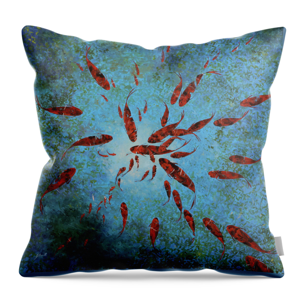 Koi Throw Pillow featuring the painting 63 Pesci Rossi by Guido Borelli